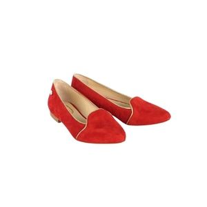 Jemima Vine 'Edie' Red & Gold Suede Flats